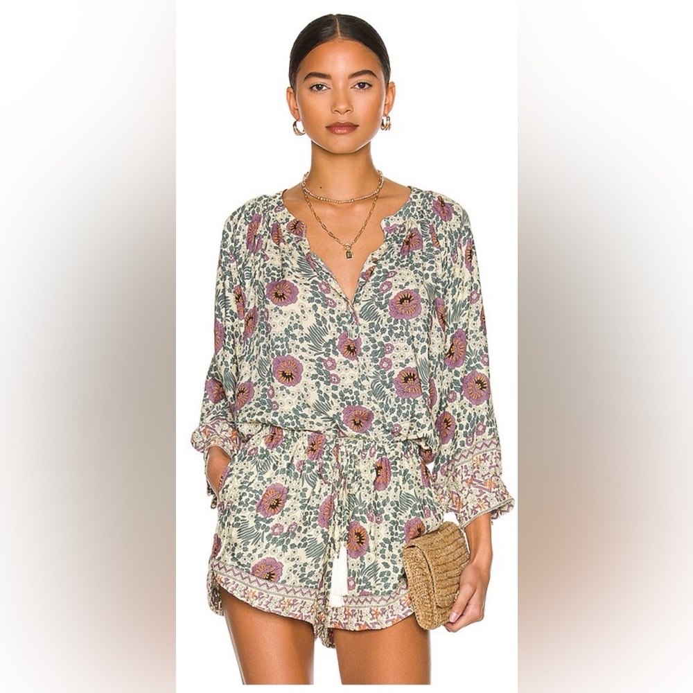 Natalie Martin Vintage Floral Lavender V-Neck Tunic Top